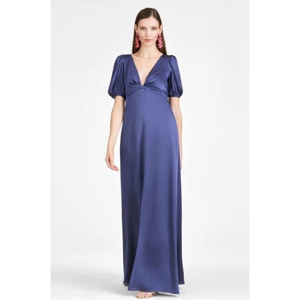Sachin & Babi Cobalt Blue Alli Maxi Gown Short Sleeve V Neck A Line Size 0 NWT